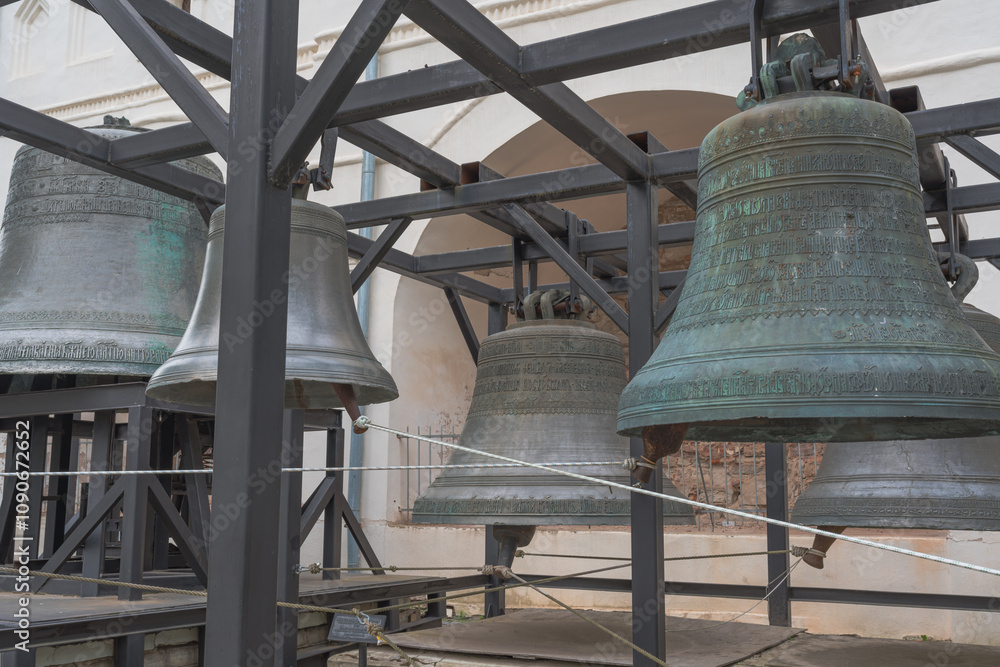Obraz premium Veliky Novgorod, Russia - June 8, 2022. View of the bells of the St. Sophia Bell Tower on the territory of the Novgorod Kremlin. High quality photo