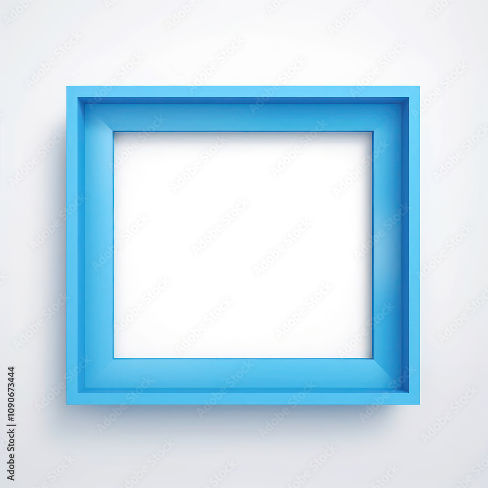 Fototapeta premium Blue Wooden Frame with a Clean White Background for Artwork or Photo Display, Ideal for Mockups, Interior Design, or Creative Projects Showing Minimalism