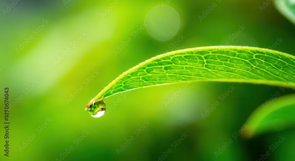Close-up of dewdrop on fresh green leaf Close-up of dewdrop on fresh green leaf