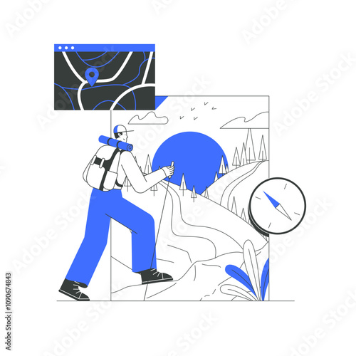 Male Hiker With Backpack Exploring A Mountain Trail In Flat Vector Illustration Symbolizing Adventure, Navigation, And Outdoor Travel, Isolated On White Background