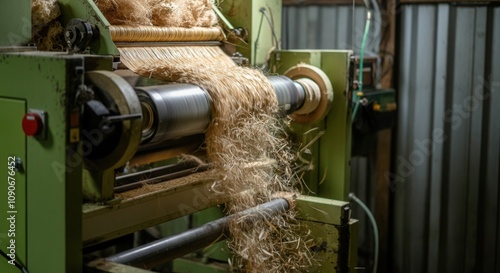 Industrial hemp fiber processing machinery at work