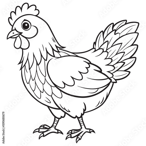 Chicken Line Art Vector Illustration on White Background