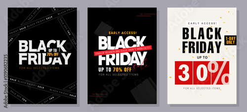 Black Friday banner template. Set of design templates for a Black Friday sale, promotion, advertising, or social media ad with a red balloon, stars, and a discount offer.
