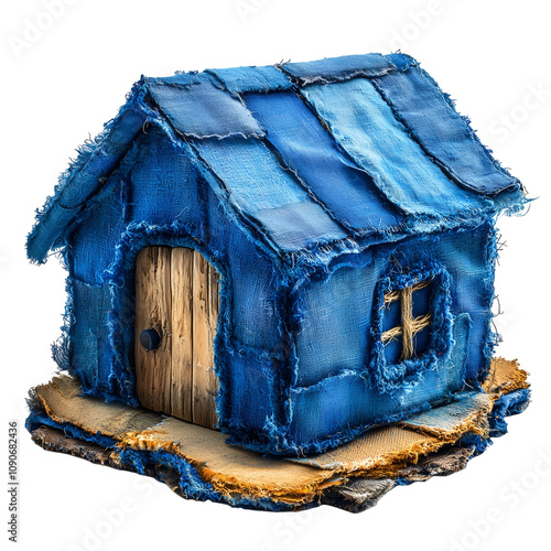 Artistic Handmade Denim House with Rustic Textures – Creative Miniature Design