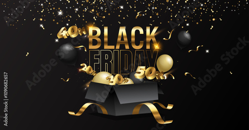 Black Friday banner template. Set of design templates for a Black Friday sale, promotion, advertising, or social media ad with a red balloon, stars, and a discount offer.

