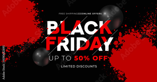 Black Friday banner template. Set of design templates for a Black Friday sale, promotion, advertising, or social media ad with a red balloon, stars, and a discount offer.
