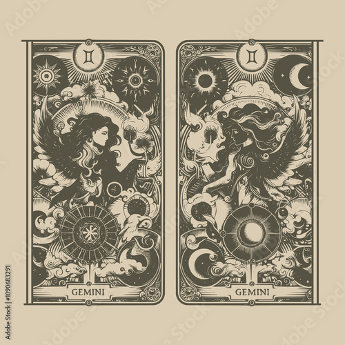 gemini zodiak ouija tarot playing card tattoo