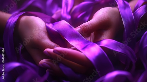 Hands Holding Purple Ribbons for Pancreatic Cancer and Epilepsy Awareness

 photo