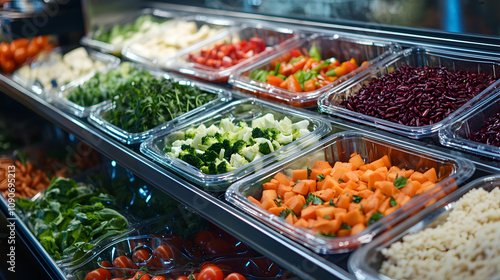 A Stunning Aesthetic Meal Prep Display Showcasing Vibrant Colors from Fresh Vegetables and Grains photo