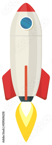 Rocket with its reactor flame in a flat design style (cut out)