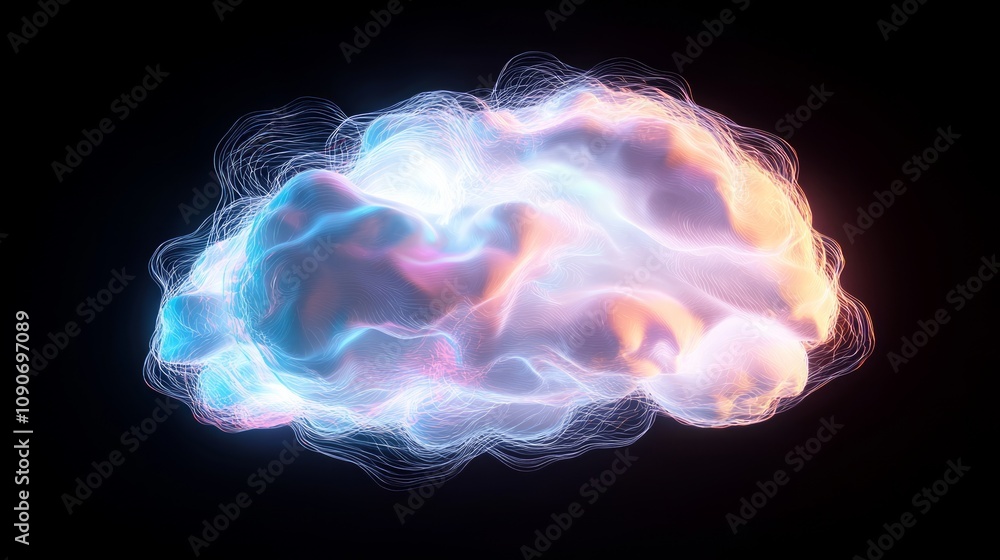 Fototapeta premium Data Cloud - AI Infused Digital Artwork with Colorful Swirling Lights on Dark Background