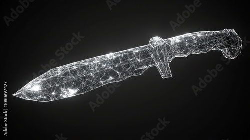 A digital illustration of a knife made of connected lines and dots against a dark background. photo