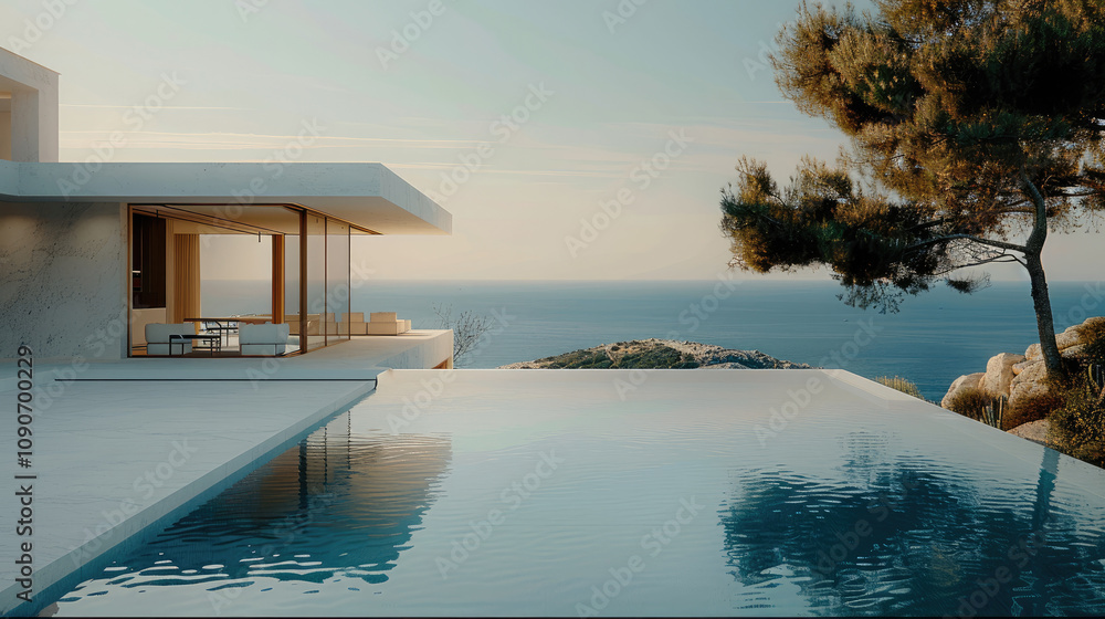 Fototapeta premium Minimalist modern villa by the sea.