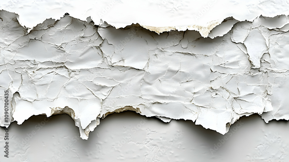Obraz premium A close-up of a white surface with peeling paint, revealing a texture of cracked and weathered material underneath.