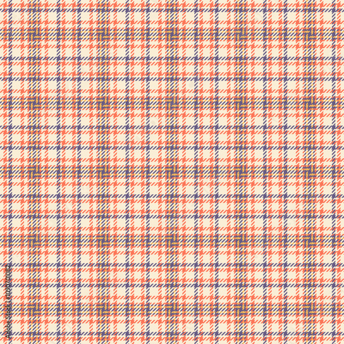 Production background tartan seamless, dog tooth pattern plaid textile. Hotel check fabric vector texture in papaya whip and red colors.