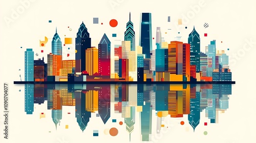 Abstract Stylized Skyline of Philadelphia with Reflection