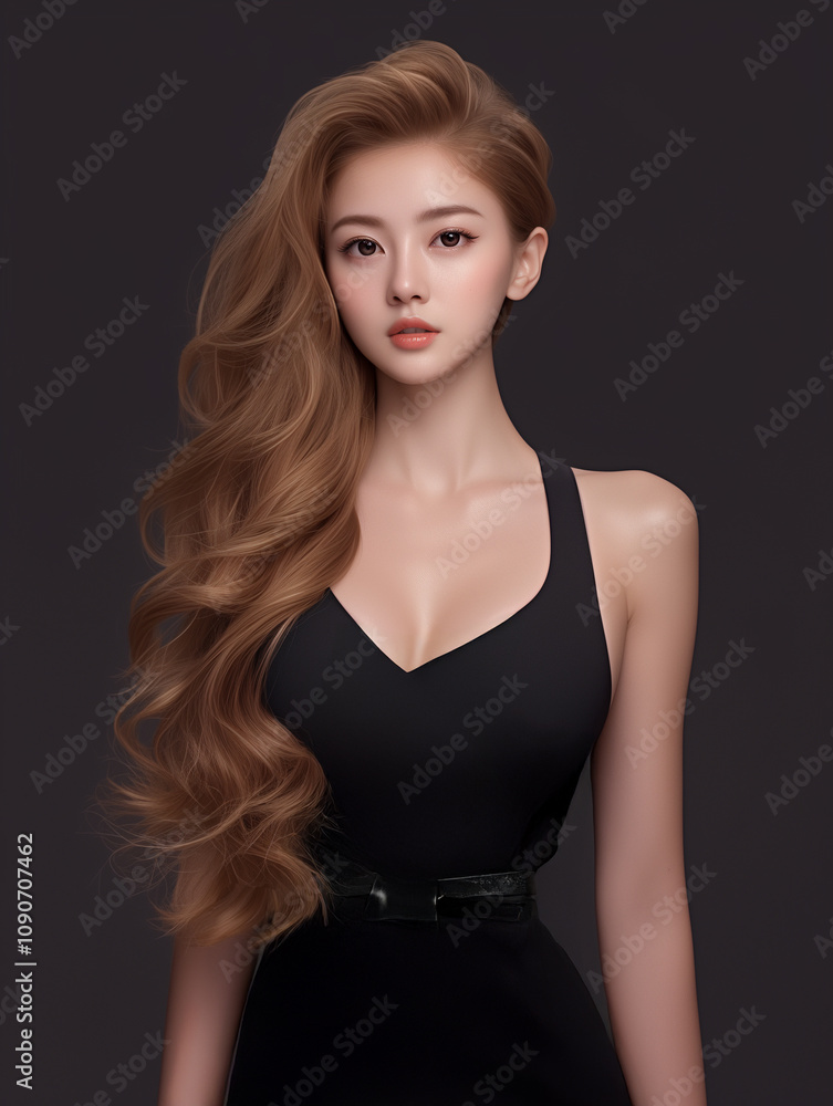 Naklejka premium Portrait of a confident and intelligent woman in a professional studio, featuring soft lighting and a sophisticated expression. 