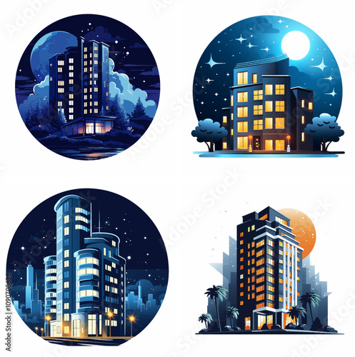 building night city buildings at night night skyline illuminated buildings night architecture buil photo