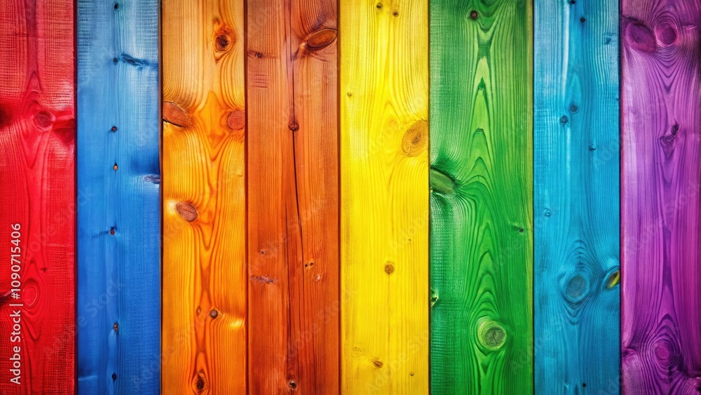 Fototapeta premium Vibrant Rainbow Wooden Planks Background for LGBT Pride Celebration - Colorful Wall Texture with Copy Space for Design Projects