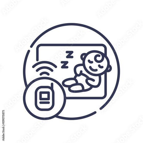 Baby monitor icon with sleeping baby, representing video monitoring for child safety.