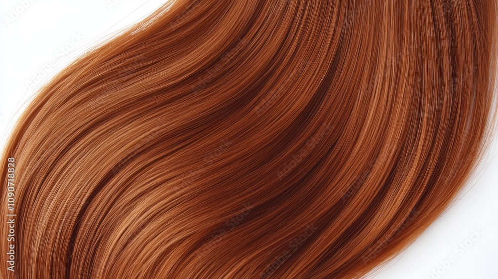Fototapeta premium Beautiful model girl with orange hair strand,silky healthy chestnut wavy hair strand,hair wavy ribbon, with smooth,Keratin straightening,Treatment,straight long hair,procedures,Smooth hairstyle.