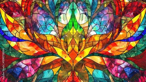 Wallpaper Mural Colorful stained glass window with abstract floral pattern. Computer generated graphics. Torontodigital.ca