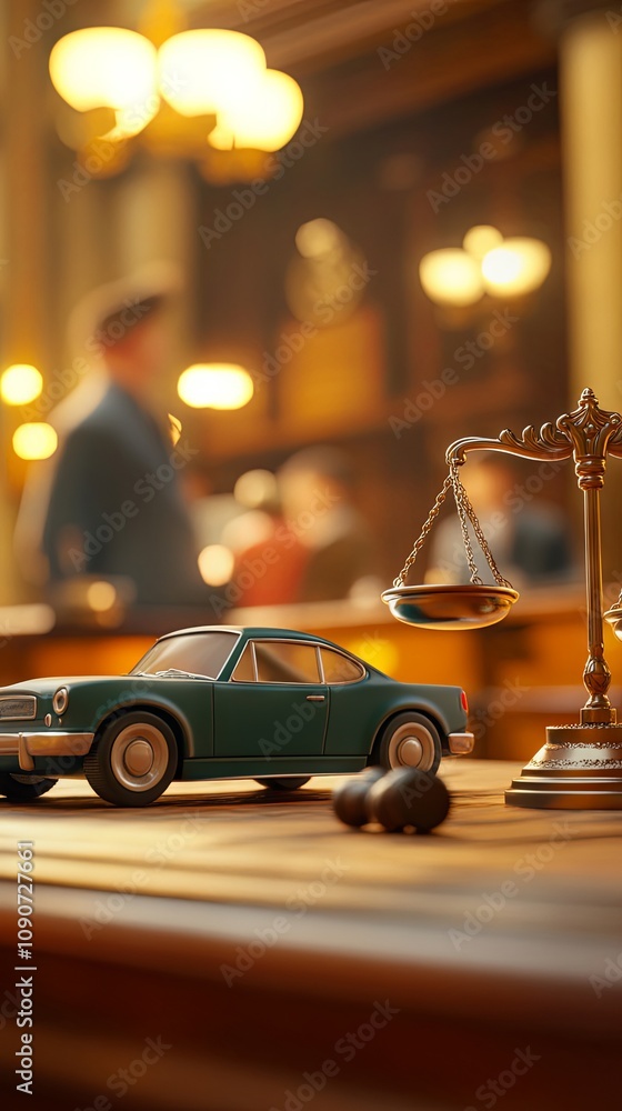 Vehicles Justice Car Accident Justice: Scales of Justice and a Toy Car Stock Photo ...