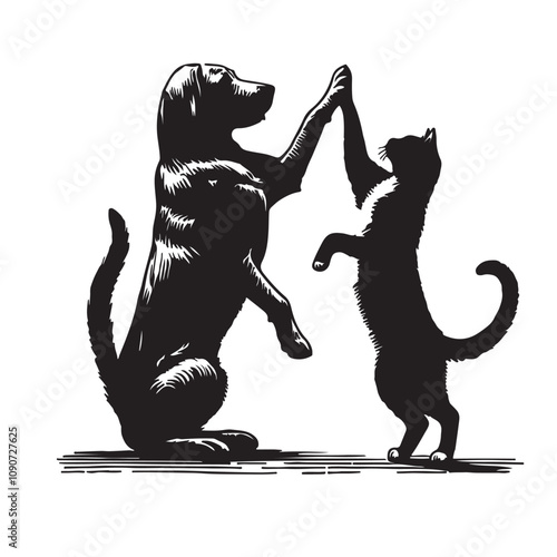 Pet animal vector black silhouette. Dog, cat and parrot vector design black and white. Pet logo, icon.