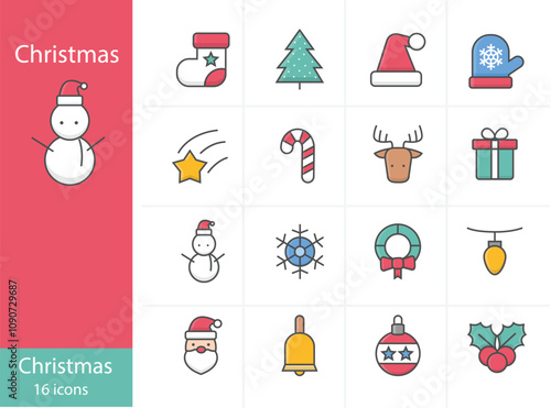 Cute Icons Set Christmas colorful icons set, Vector and Illustration