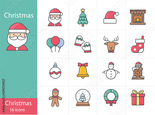 Icons Set Christmas colorful icons set, Vector and Illustration