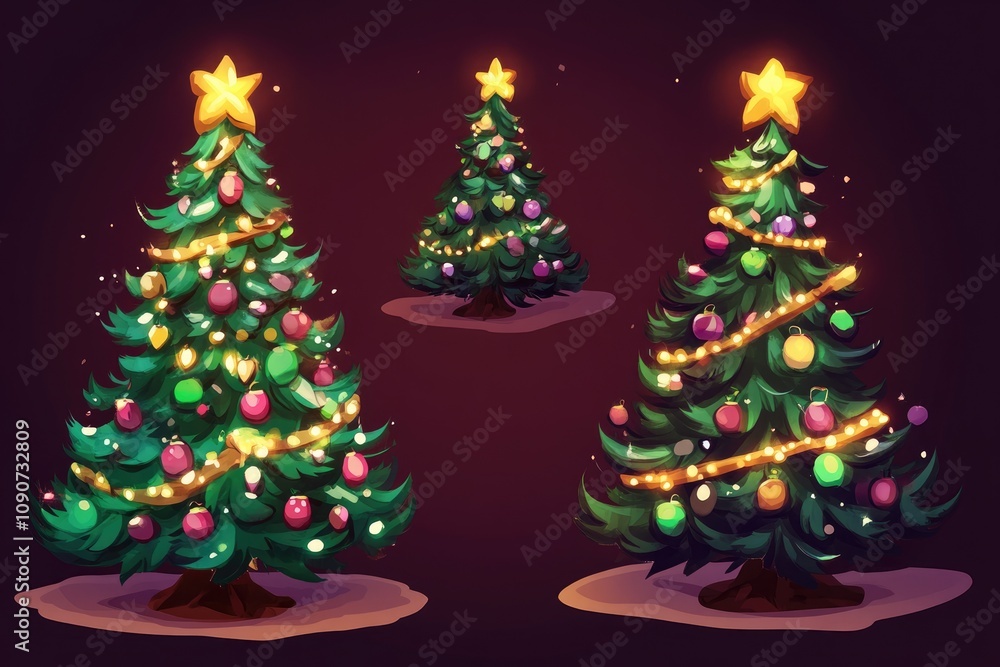 Obraz premium Christmas tree decorative element in a 2D cartoon style drawing