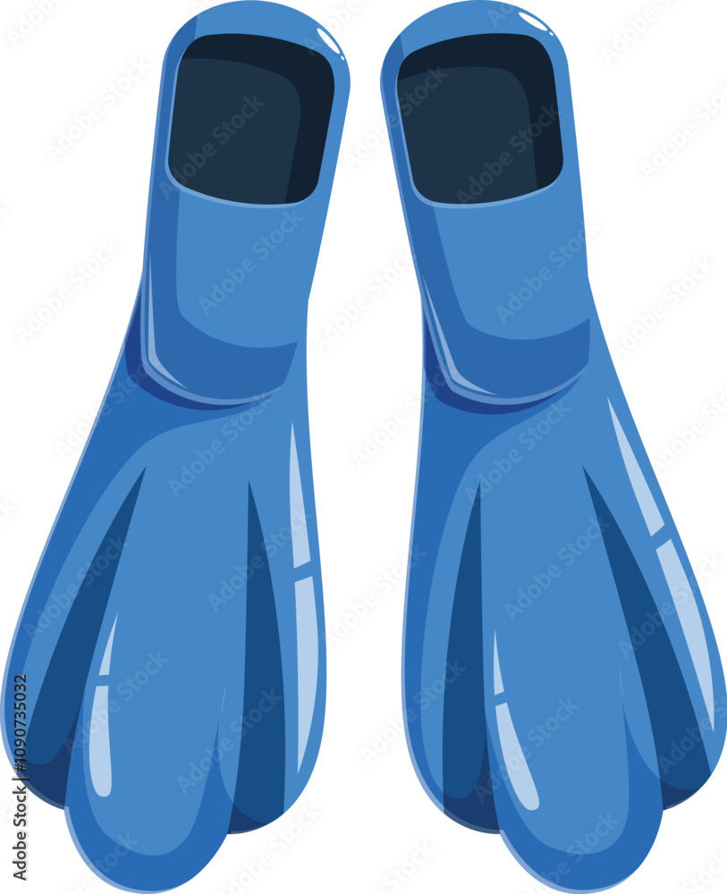 Pair of blue diving fins, essential equipment for scuba diving and snorkeling, enhancing underwater propulsion Pair of blue diving fins, essential equipment for scuba diving and snorkeling, enhancing underwater propulsion