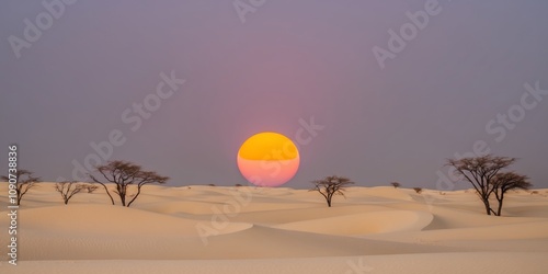 Experience the breathtaking beauty of a golden sunset over expansive desert landscapes. photo