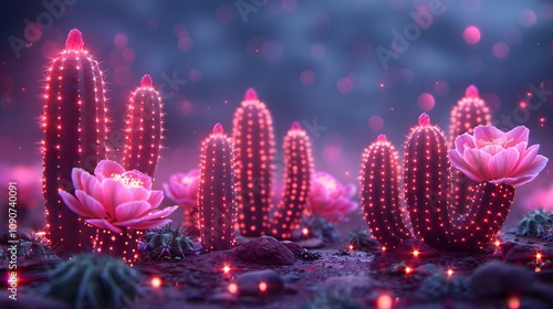 Modern neon cactus backdrop for podcast cover. AI generated