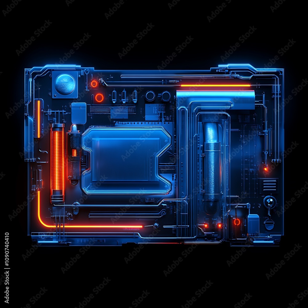 Obraz premium High-Tech Abstract Circuit Board Design with Neon Effect and Glowing Lines for Modern Technology and Futuristic Concepts