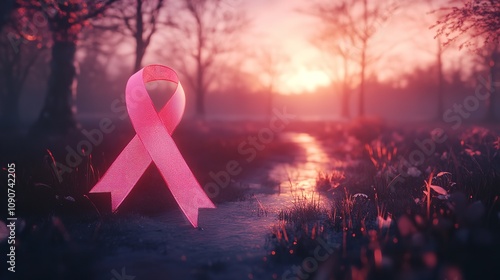 Pink Ribbon for Cancer Awareness Isolated on a Pastel Background

 photo