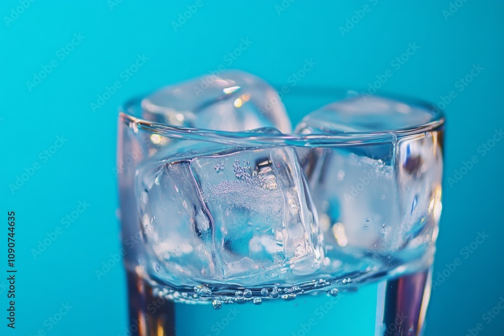 A glass with clear ice cubes and sparkling water shines brightly. The refreshing drink conveys a sense of coolness and hydration. Perfect for summer days. Generative AI A glass with clear ice cubes and sparkling water shines brightly. The refreshing drink conveys a sense of coolness and hydration. Perfect for summer days. Generative AI
