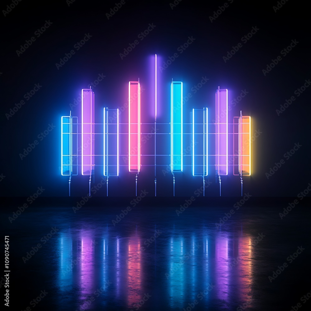 Naklejka premium Vibrant Neon Light Bars Display a Dynamic Visual Rhythm Creating a Modern and Artistic Atmosphere for Creative Projects and Designs