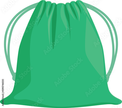 Closed green drawstring backpack isolated on white background