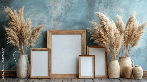 Empty picture frames leaning against the wall waiting to be filled with art	
