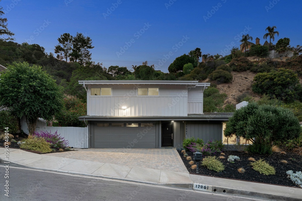 Fototapeta premium Modern suburban house at twilight