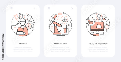Healthy pregnancy and trauma - line design style banners set