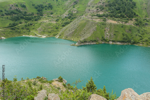 Majestic Elbrus with Turquoise Lake Syltrankel in the Foreground