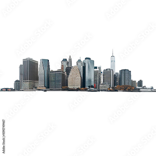Majestic futuristic skyline of urban downtown skyscrapers, isolated on transparent background 