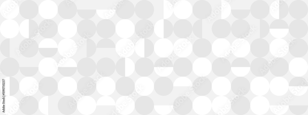 White trendy seamless background of circles and squares in modern style, flat vector illustration. Cover of gray geometric shapes in retro texture for web design or postcard. White trendy seamless background of circles and squares in modern style, flat vector illustration. Cover of gray geometric shapes in retro texture for web design or postcard.