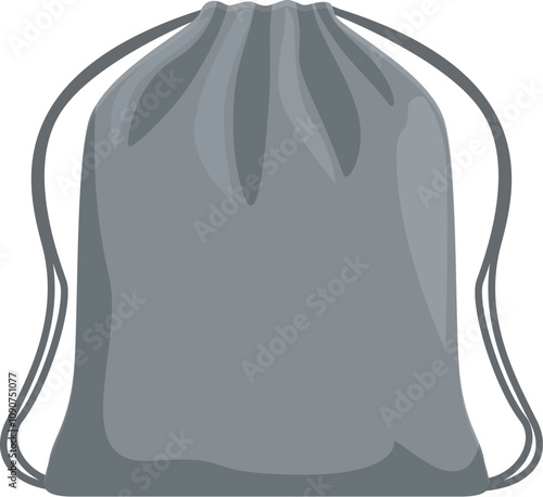 Simple gray drawstring backpack with black string, isolated on a white background