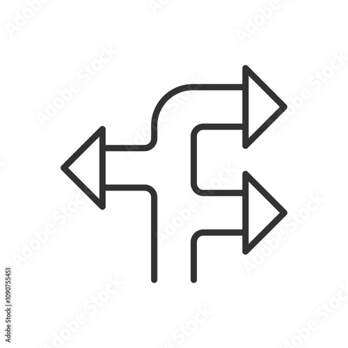 Different ways arrow, icon in line design. Arrow, direction, path, choices, routes, navigation, options on white background vector. Different ways arrow editable stroke icon