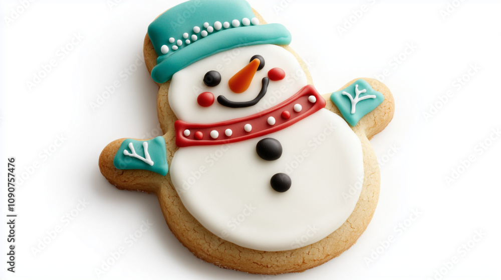Fototapeta premium Gingerbread Snowman Cookie on White Background