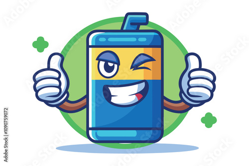 Cartoon Battery Character Showing Thumbs up With Cheerful Expression and Bright Colors