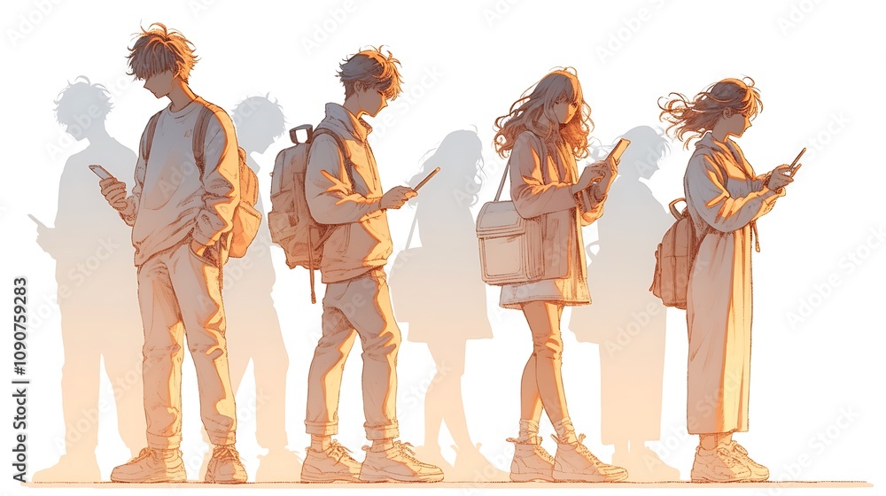 Fototapeta premium Men and women are busy with their respective cell phones